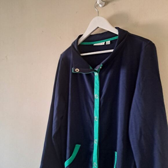 Susan Graver Navy & Green Button Down Terry Sweatshirt / Jacket - Size 1X - Picture 3 of 8